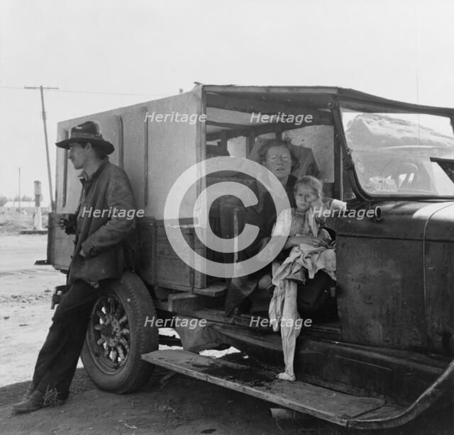 Family, one month from South Dakota, now on the road..., Tulelake, Siskiyou County, California, 1939 Creator: Dorothea Lange.
