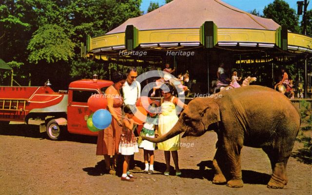 Family at a carnival at Catskill Game Farm, New York, USA, 1955. Artist: Unknown