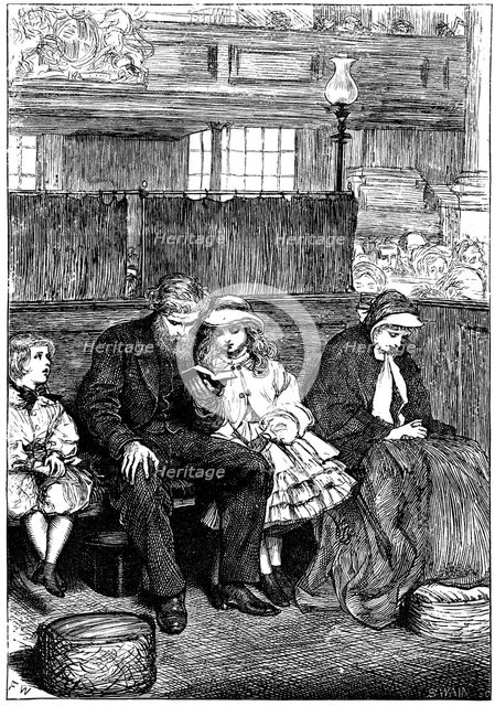 Family at Sunday chruch service in their Box Pew, London, 1862. Artist: Unknown