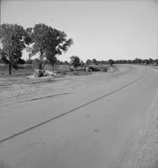 Family camped on U.S. Highway 63, Cache County, Oklahoma, 1937. Creator: Dorothea Lange