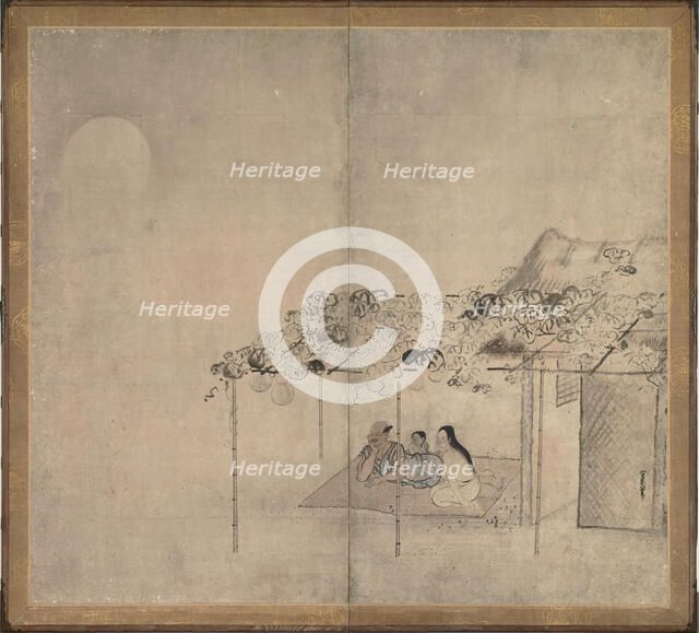 Family enjoying the evening cool, 17th century. Creator: Morikage; Kusumi (c. 1620-1690).