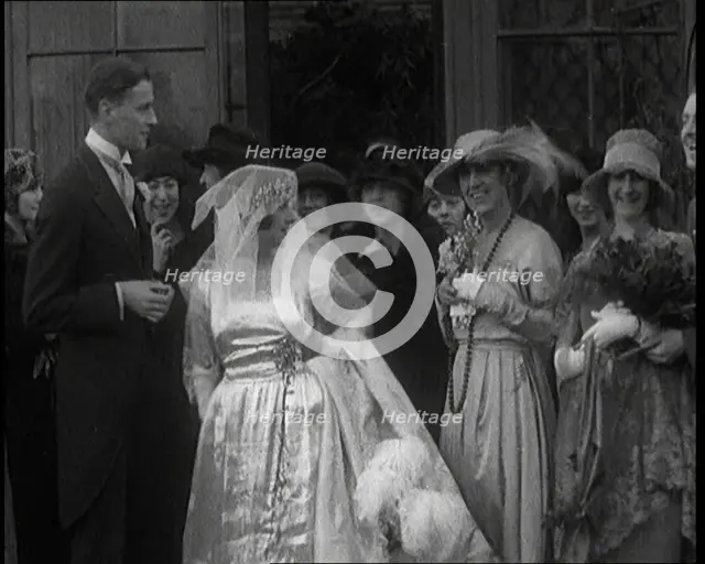 Family Gathering for Photographs at the Wedding of Beatrice Lillie and Sir Robert Peel..., 1920. Creator: British Pathe Ltd.