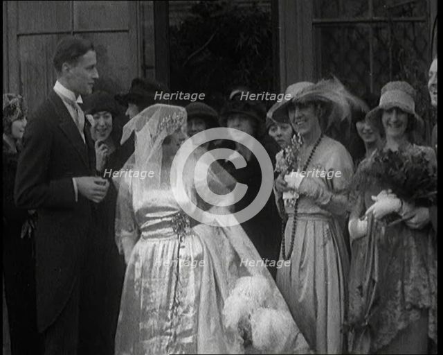 Family Gathering for Photographs at the Wedding of Beatrice Lillie and Sir Robert Peel..., 1920. Creator: British Pathe Ltd.