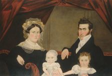 Family Group of Four on Sofa, ca. 1830s. Creator: Unknown