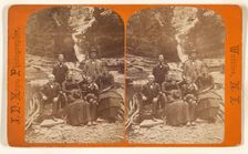 Family group portrait, posed in natural setting on rocks, 1868-1878. Creator: James Douglas Hope
