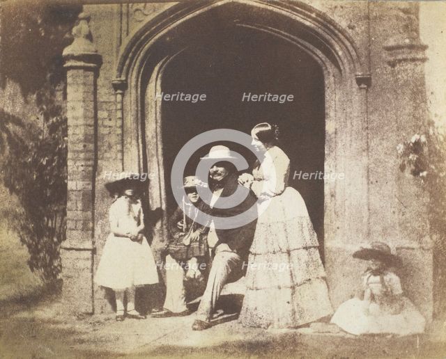 Family Group Portrait Posed in Doorway, late 1840s. Creator: Calvert Jones.