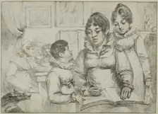 Family Group (Woman Reading to Two Children), c. 1820. Creator: Vivant Denon