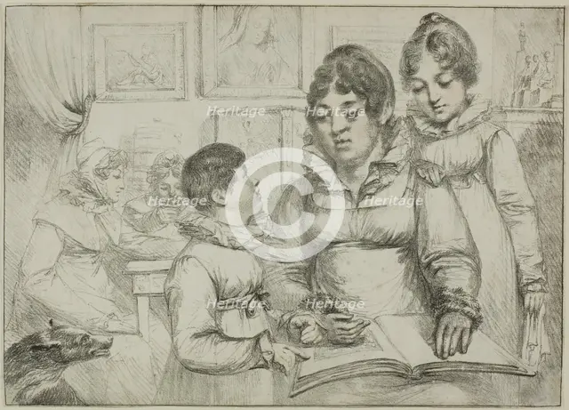 Family Group (Woman Reading to Two Children), c. 1820. Creator: Vivant Denon.