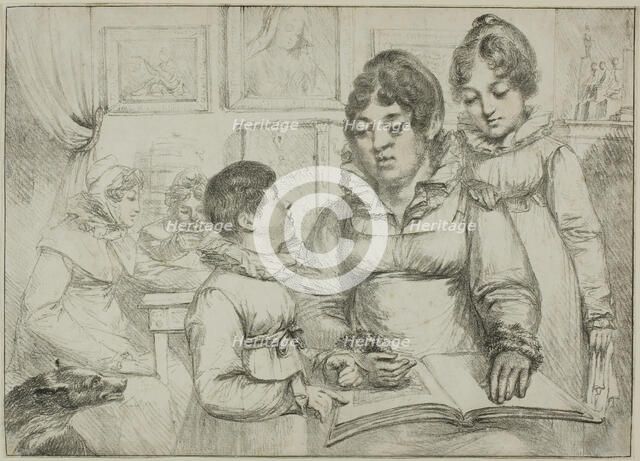 Family Group (Woman Reading to Two Children), c. 1820. Creator: Vivant Denon.