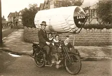 Family in a coal gas powered motorcycle, Nottingham, Nottinghamshire, 1916. Creator: Unknown