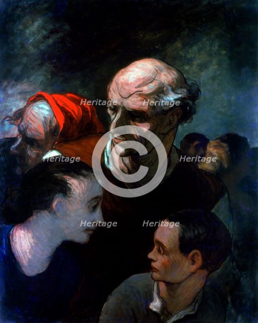 'Family in a Barricade during the Paris Commune', 1870. Artist: Honoré Daumier