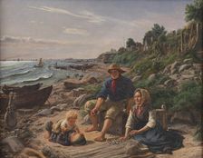 Family life in a small fishing village north of Helsingor, 1855. Creator: Jorgen Pedersen Roed
