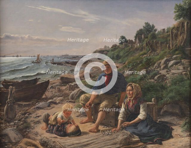 Family life in a small fishing village north of Helsingor, 1855. Creator: Jorgen Pedersen Roed.