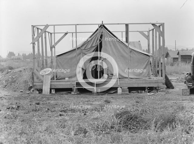 Family living in tent while building the house..., near Klamath Falls, Klamath County, Oregon, 1939. Creator: Dorothea Lange.