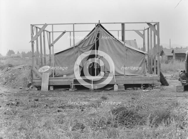 Family living in tent while building the house..., near Klamath Falls, Klamath County, Oregon, 1939. Creator: Dorothea Lange.