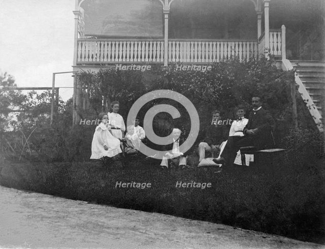 Family photograph at 'Coralyn' Herston, left to right Tom Ely, Elizabeth L'Estrange, Fred..., 1906. Creator: Robert Augustus Henry L'Estrange.