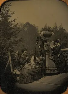 Family Posing on Bow Bridge, Central Park, New York, 1865-75. Creator: Unknown