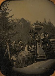 Family Posing on Bow Bridge, Central Park, New York, 1865-75. Creator: Unknown
