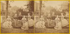 Family portrait outside in backyard, about 1870. Creator: Unknown