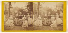Family portrait outside in backyard, about 1870. Creator: Unknown
