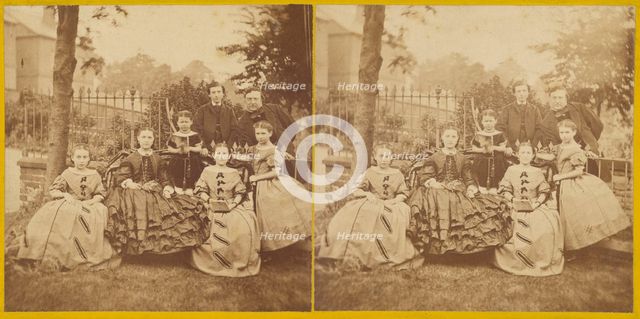 Family portrait outside in backyard, about 1870. Creator: Unknown.
