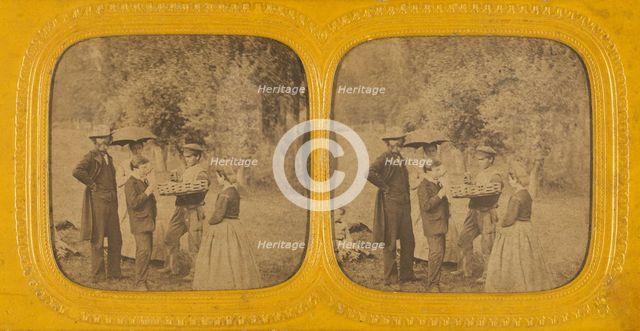 Family portrait at a picnic, about 1868. Creator: E Lamy.