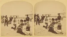 Family portrait at the beach, probably New York, about 1878. Creator: Halls