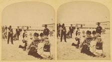 Family portrait at the beach, probably New York, about 1878. Creator: Halls
