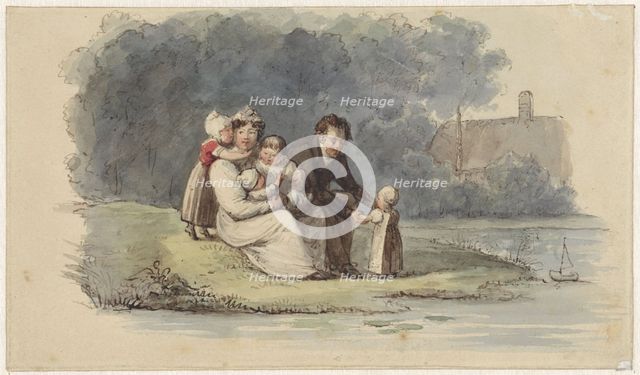 Family sitting on the water, 1828. Creator: Christiaan Julius Lodewijk Portman.