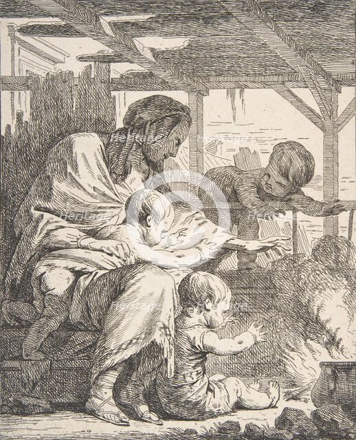 Family Warming Their Hands By a Fire, 18th century., 18th century. Creator: Noël Hallé.