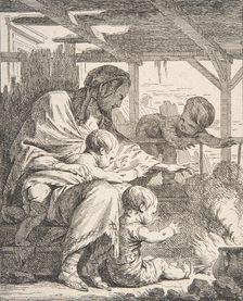 Family Warming Their Hands By a Fire, 18th century., 18th century. Creator: Noël Hallé