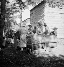 Families stringing tobacco brought in..., Granville County, North Carolina, 1939. Creator: Dorothea Lange