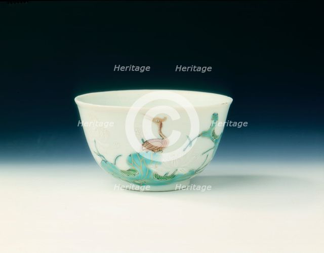 Famille verte cup with stork, Qing dynasty, China, c1720. Creator: Unknown.