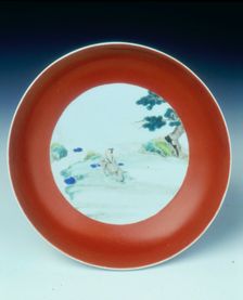 Famille verte plate with broad orange border, Yongzheng period, Qing dynasty, China, 1723-1735. Creator: Unknown
