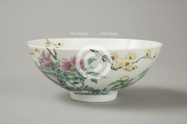 Famille rose bowl with floral decoration, 20th century. Creator: Unknown.