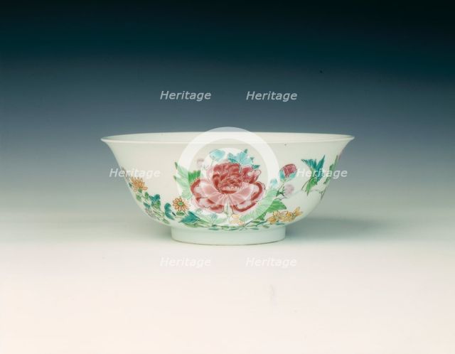 Famille rose bowl with peonies and daisies, Qing dynasty, Yongzheng period, China, 1723-1735. Artist: Unknown