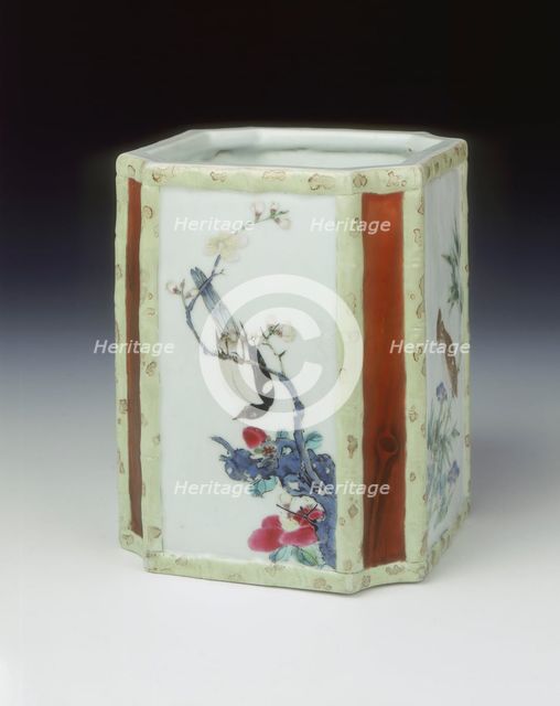 Famille rose brushpot, Yongzheng period, Qing dynasty, China, 1723-1735. Creator: Unknown.