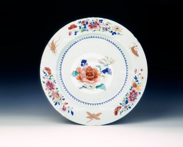 Famille rose dish with chrysanthenums and insects, Qing dynasty, China, 1730-1750. Artist: Unknown