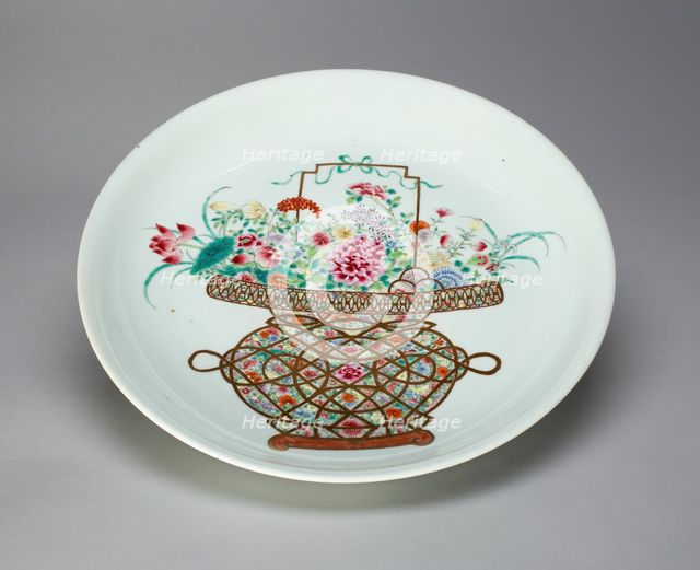 Famille-Rose 'Flower Basket' Dish, Qing dynasty (1644-1911), 18th century. Creator: Unknown.