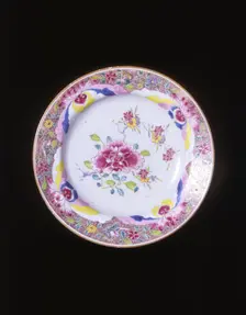 Famille rose plate with peony and floral sprays, Qing dynasty, China, 1750-1799. Creator: Unknown