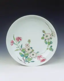 Famille rose saucer with floral sprays, Yongzheng period, Qing dynasty, China, 1723-1729. Creator: Unknown