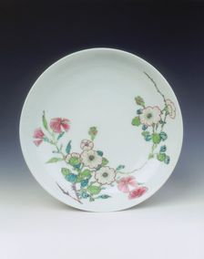 Famille rose saucer with floral sprays, Yongzheng period, Qing dynasty, China, 1723-1729. Creator: Unknown