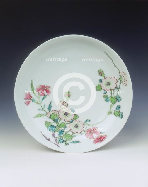 Famille rose saucer with floral sprays, Yongzheng period, Qing dynasty, China, 1723-1729. Creator: Unknown.