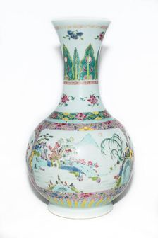 Famille rose vase with landscape decoration and trumpet mouth, 18th century