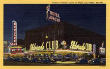 Famous Gaming Clubs at Night, Las Vegas, Nevada postcard, 1950