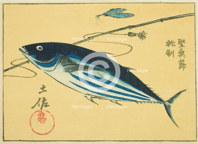 Famous Products of Tosa Province: Dried Bonito (Tosa meibutsu, katsuobushi), section of sh..., 1852. Creator: Ando Hiroshige.
