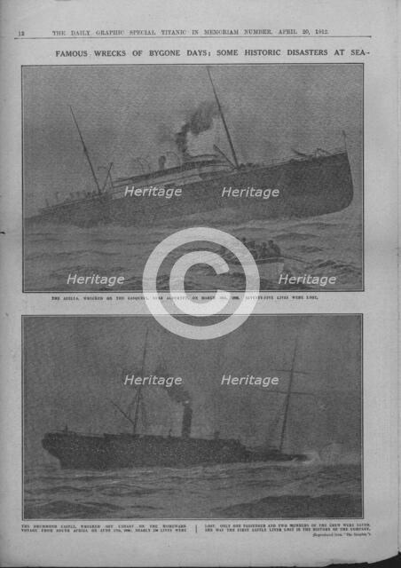 'Famous Wrecks of Bygone Days: Some Historic Disasters at Sea', April 20, 1912. Creator: Unknown.