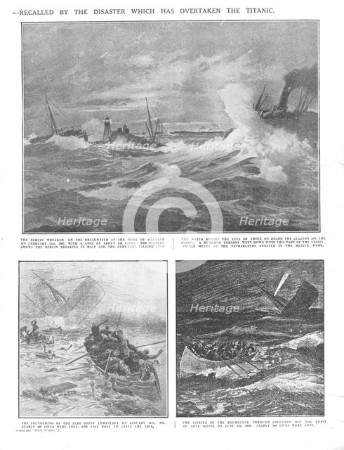 'Famous Wrecks of Bygone Days: Some Historic Disasters at Sea', April 20, 1912. Creator: Unknown.