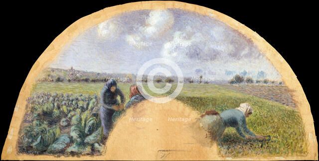 Fan Mount: The Cabbage Gatherers, ca. 1878-79. Creator: Camille Pissarro.
