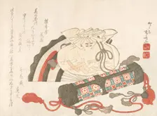 Fan, Bag and Incense-Tube, 19th century., 19th century. Creator: Shinsai